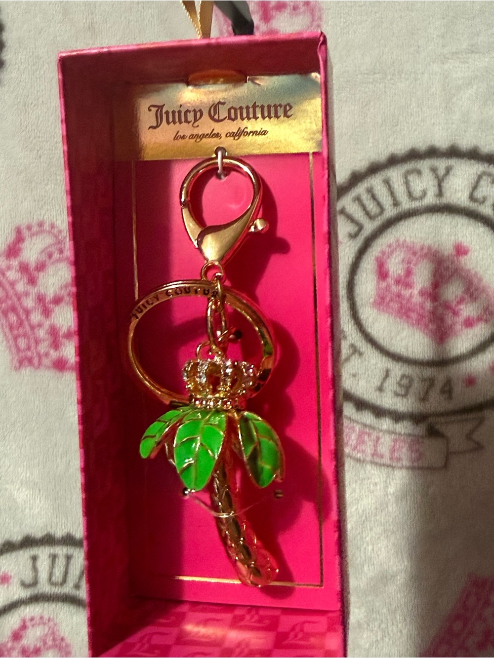 Juicy Couture Gold & Green Palm Tree Crown Keychain